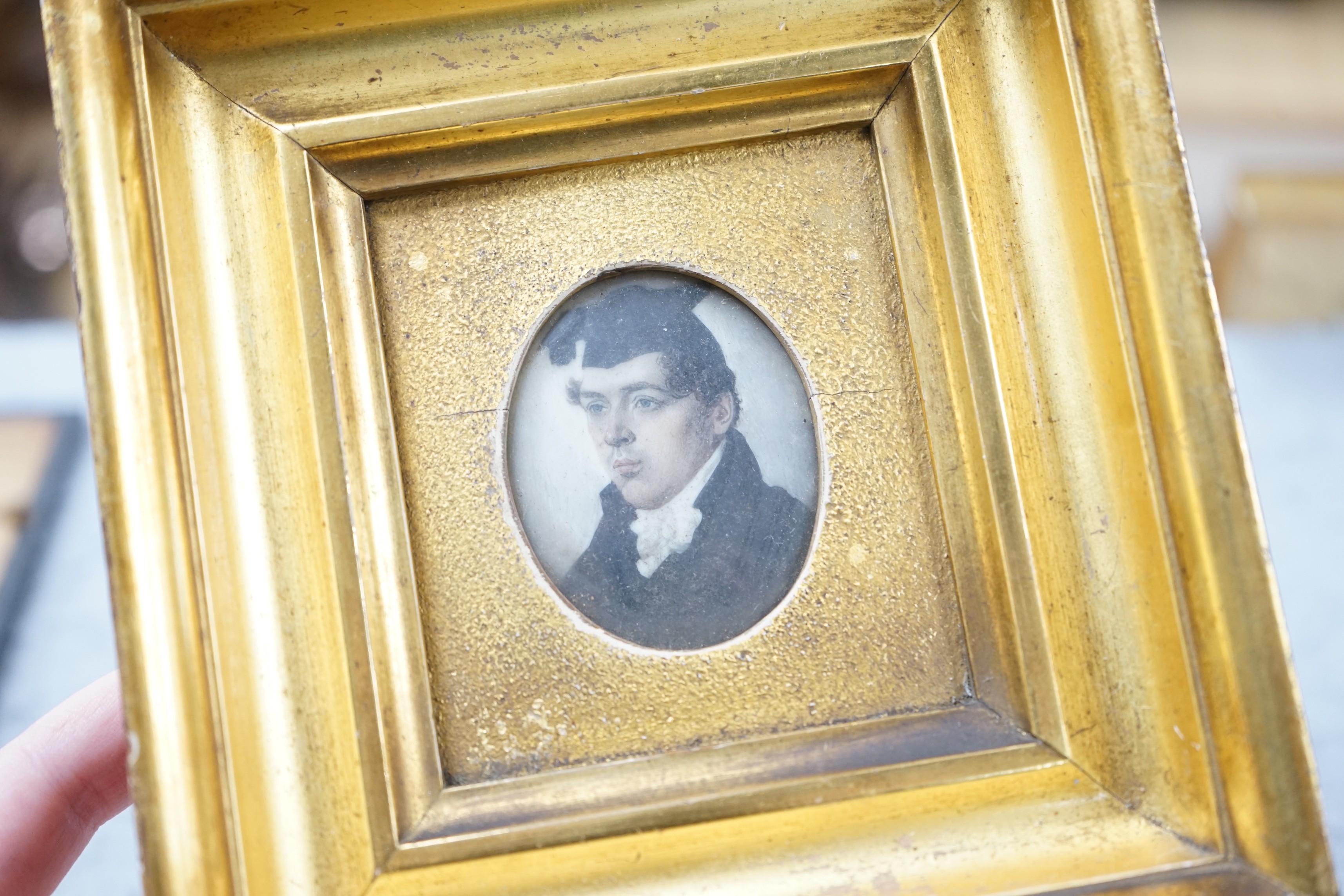 A selection of three watercolour portrait miniatures on ivory relating to the Potenger Family